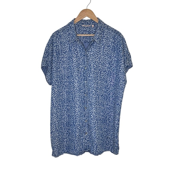 Soft Surroundings Tops - Soft Surroundings Women's Chambray Leopard Print Button Front Tunic Size XL